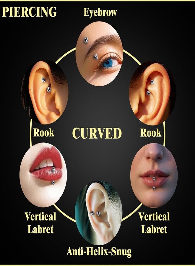 intera Surgical Steel 16G Eyebrow Piercing Jewelry Vertical Labret Lip Rings Jewelry for Women Men Curved Barbell Rook Daith Piercing Jewelry 6mm/8mm/10mm/12mm - Image 5